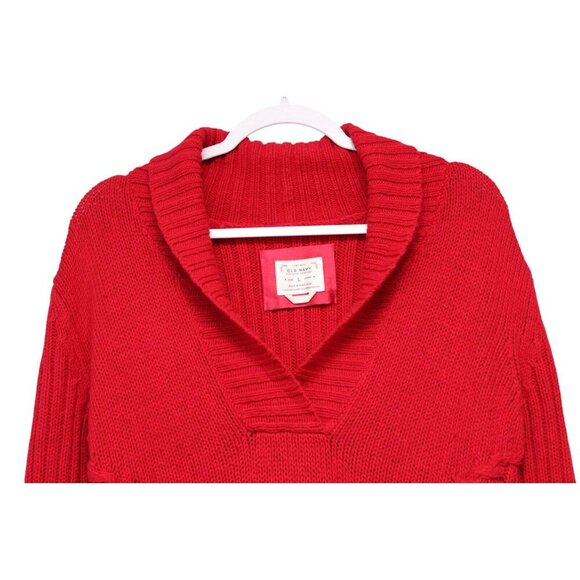 Y2K Old Navy Sweater Size Large Cable Knit Classic Red Angora Lambs Wool Preppy - Picture 2 of 13